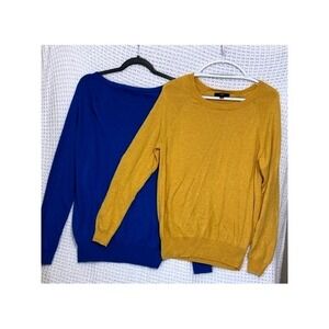 Mossimo XL Blue & Gold Crew Neck‎ Sweaters Long Sleeve Cozy Knit Top Bundle